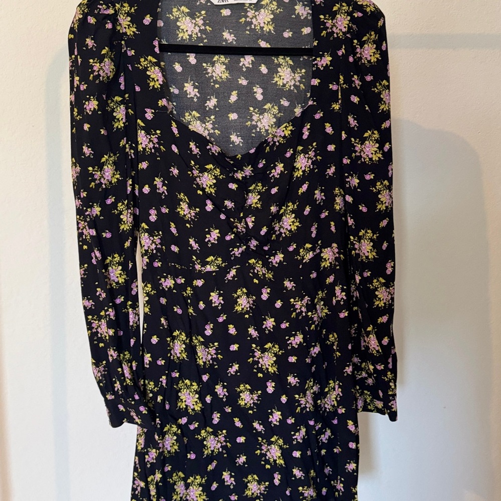 Zara Black Sheath Dress with Bishop Sleeves and Scoop Neck